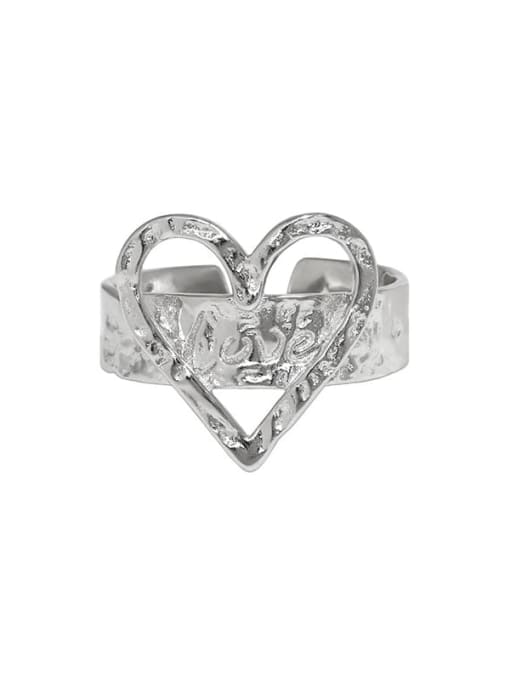 Platinum [No. 15 adjustable] 925 Sterling Silver Heart Vintage Band Ring